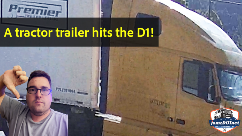 A tractor-trailer hits the Land Rover Discovery 1