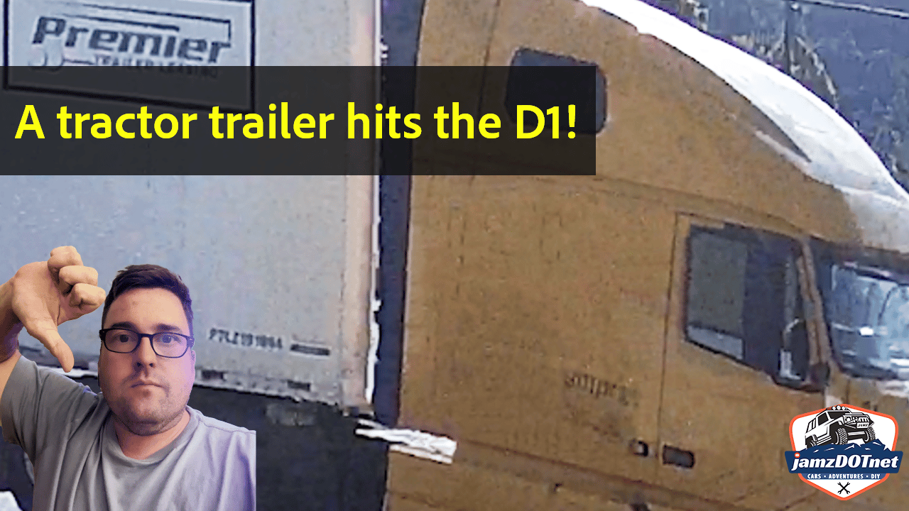 A tractor-trailer hits the Land Rover Discovery 1