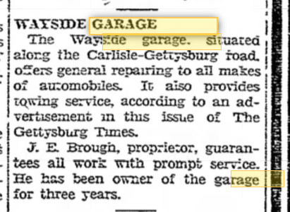 1933 Gettysburg Times advertisement