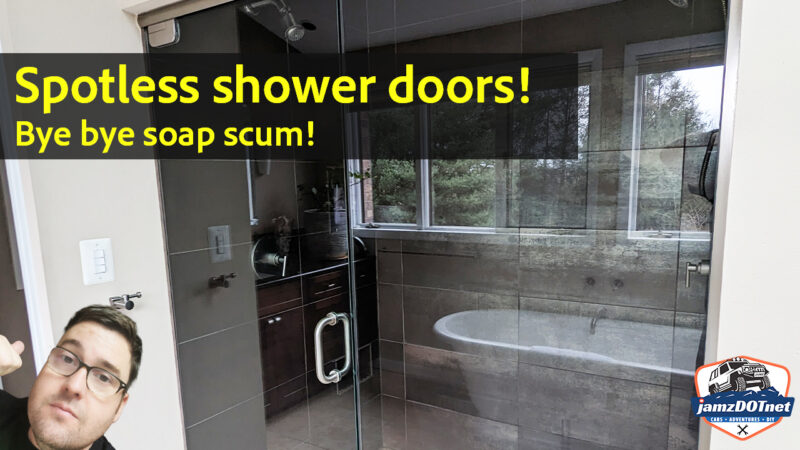Get outta here! Shower door soap scum removal in just a few minutes! Crystal clear glass!