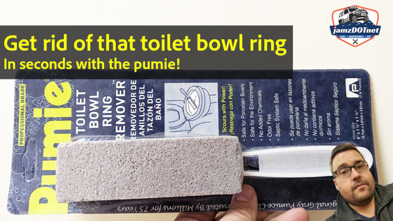 Removing a toilet bowl ring with the pumie