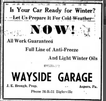Wayside Garage winter ad