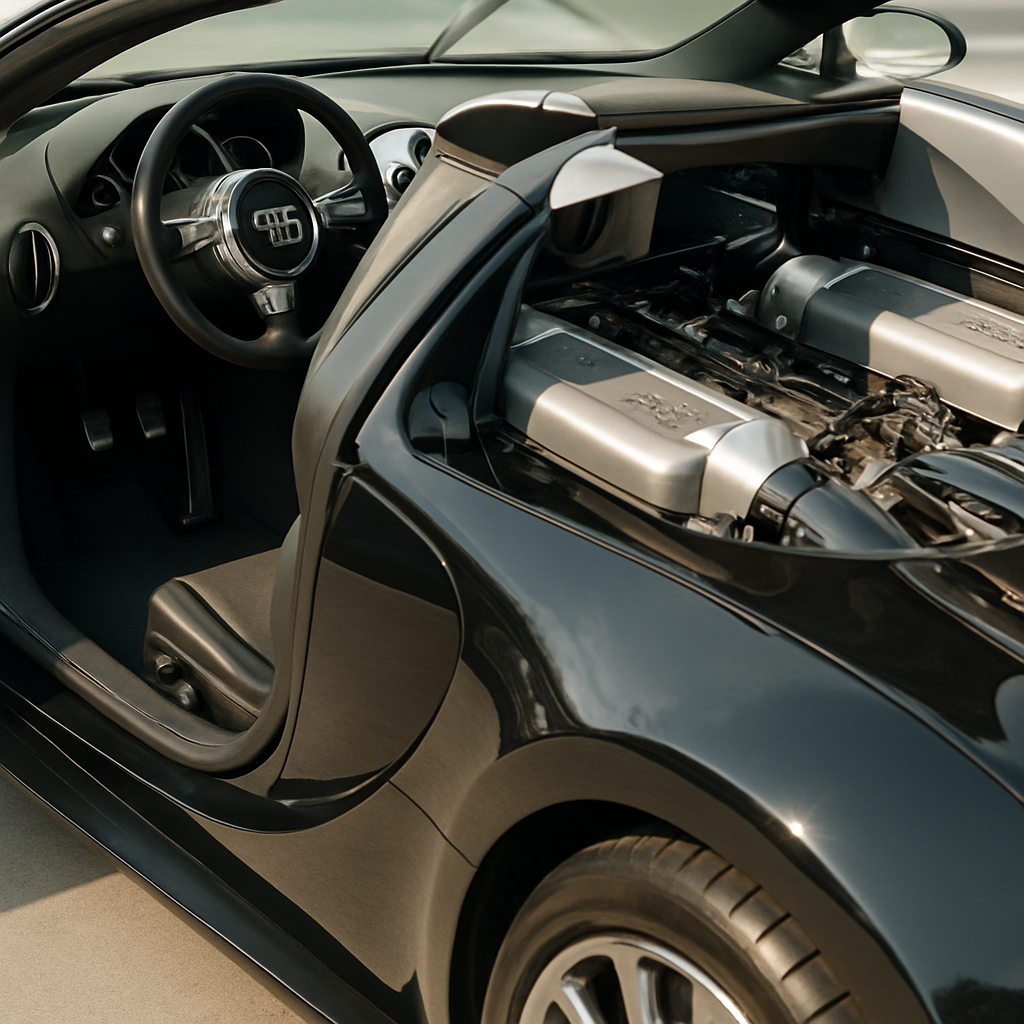 The Bugatti Veyron's engine bay is positioned so far toward the rear of the chassis that the 16-cylinder engine sits&hellip;